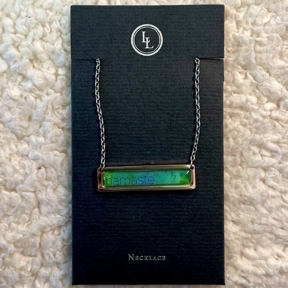 Lucy Lu "NAMASTE" Stainless/Enamel Bar Necklace